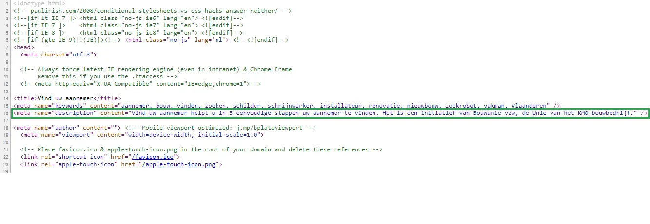 meta omschrijving in html code